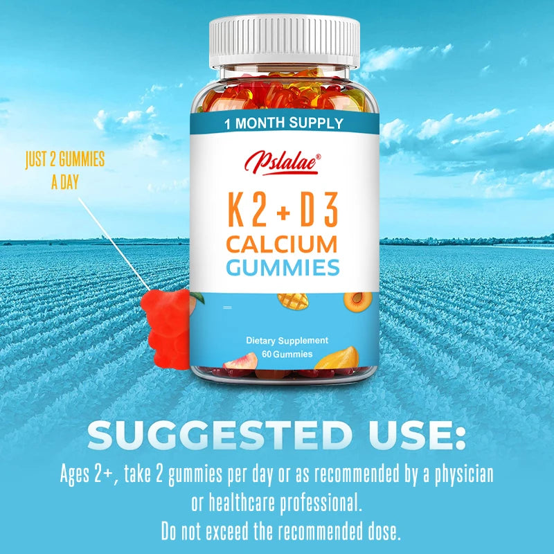 Vitamin K2 + D3 Gummies - Supports Bone and Heart Health and Promotes Calcium Absorption - 60 Gummies