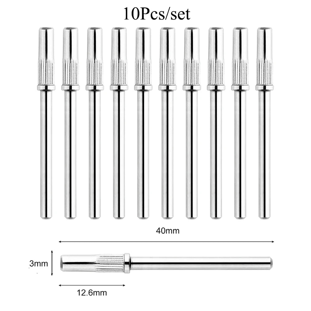 BNG 10Pcs Mandrel Nail Drill bits for Nail Sanding Bands Nail Drill Shaft 3/32'' Drill bits for Nails Mandrel bit Manicure Tools