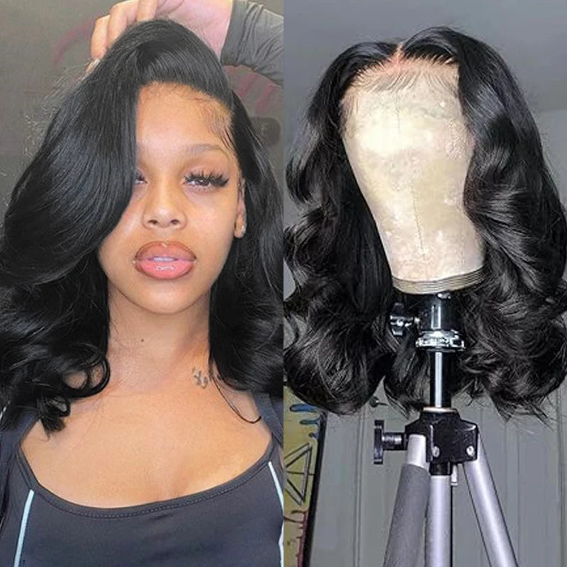 Body Wave Short Bob Wig 180 Density 13x4 Lace Front Human Hair wig 16 Inch 100% Brazilian Remy Hair Pre Plucked With Baby Hair