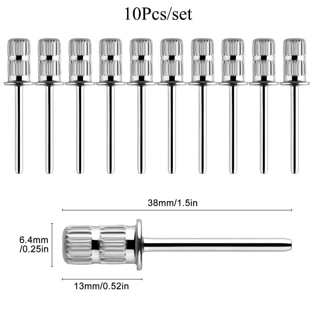 BNG 10Pcs Mandrel Nail Drill bits for Nail Sanding Bands Nail Drill Shaft 3/32'' Drill bits for Nails Mandrel bit Manicure Tools