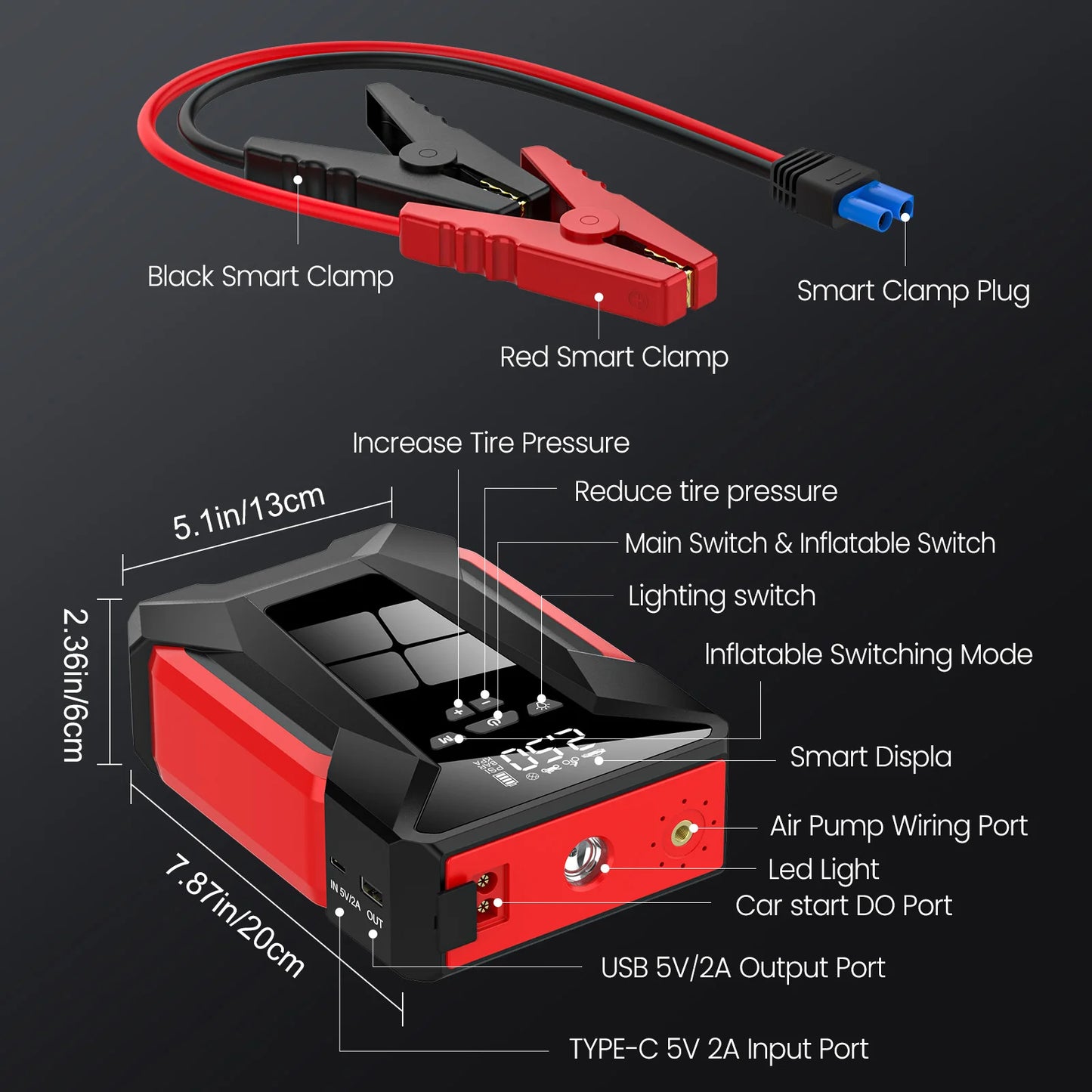 28000mAh Car Jump Starter Multifunctional Automotive Emergency Power 150PSI Tire Inflator Powerbank Air Pump With Bag