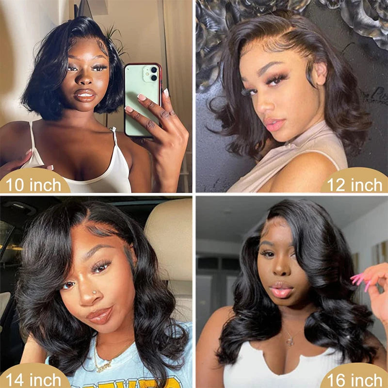 Body Wave Short Bob Wig 180 Density 13x4 Lace Front Human Hair wig 16 Inch 100% Brazilian Remy Hair Pre Plucked With Baby Hair