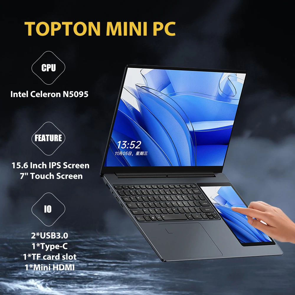 Fashion Dual Screen Laptops 11Th Gen Intel N5095 Processor Ultraslim 15.6" IPS+i7" Touchscreen For Business Student RGB Keyboard