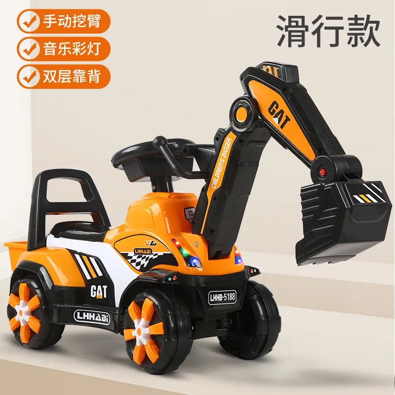 LazyChild 2023 Children Excavator Digging Can Sit To Ride Roller Coasters Large Music Baby Truck Excavator Toys 1 To 3 Y