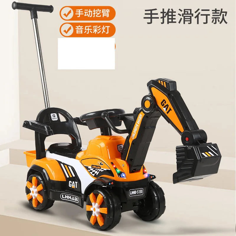 LazyChild 2023 Children Excavator Digging Can Sit To Ride Roller Coasters Large Music Baby Truck Excavator Toys 1 To 3 Y