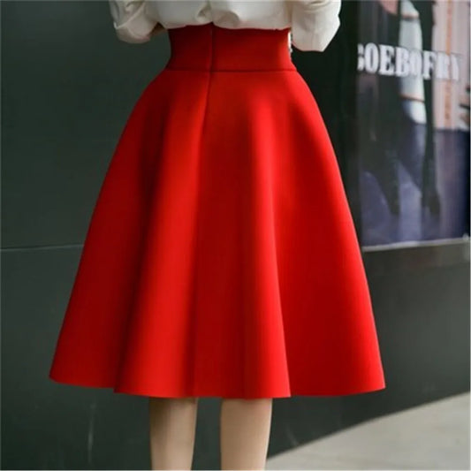 2021 S-5XL Plus Size Skirt High Waisted Skirts Womens White Knee Length Bottoms Pleated Skirt Saia Midi Pink Black Red Blue