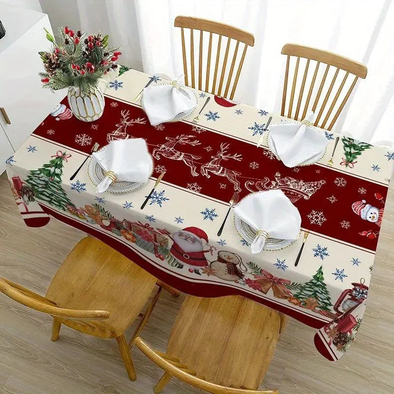 Christmas Themed Waterproof Rectangle Tablecloth Xmas Fiesta Party Decor Reusable Dining Room Table Decor Christmas Decorations