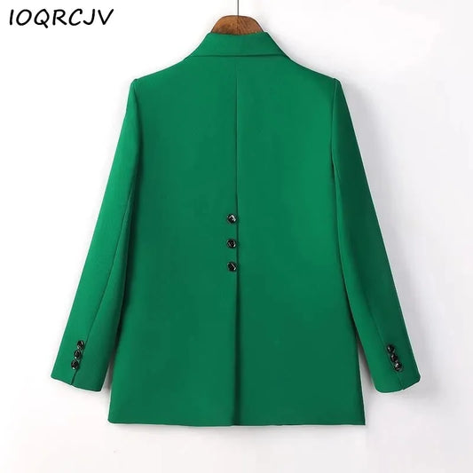 2023 New Green Women's Blazer Formal Blazer Coat Female Long Sleeve Single Button Straight Jacket Office Ladies Work Wear