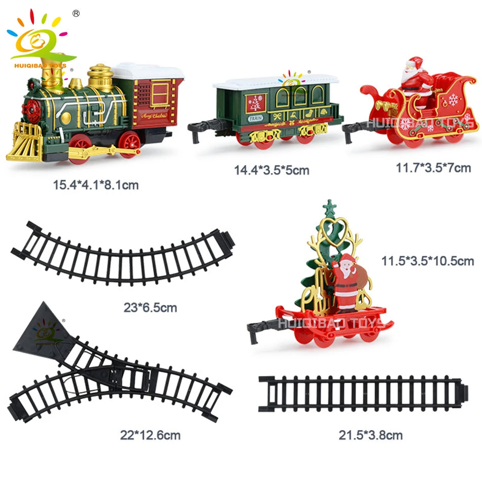 HUIQIBAO Christmas Tree Electric Train Tracks Set Santa Claus Cargo Cars With Xmas Sounds Lights Toys For Adult New Year Gift.      eind:Dec16,08.59 MET