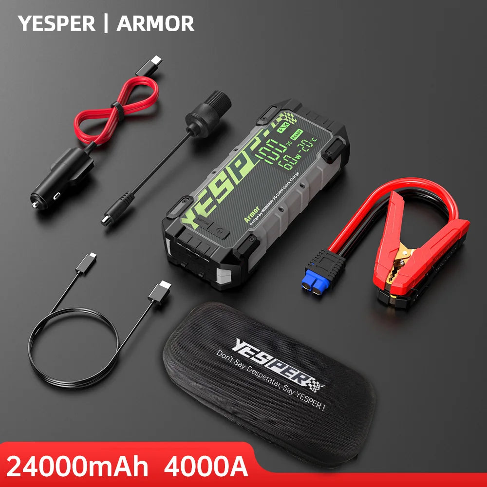 YESPER 4000A Car Jump Starter Car Booster  24000mAh Car Battery Charger PD100W Emergency Booster Starting Device Jump Start