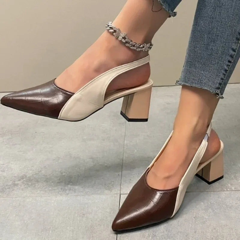 2024 New Hot Selling Summer Women's Pointed Toe High Heels Medium Thick Heel Sandals Summer New Women's Single Shoes Zapatos