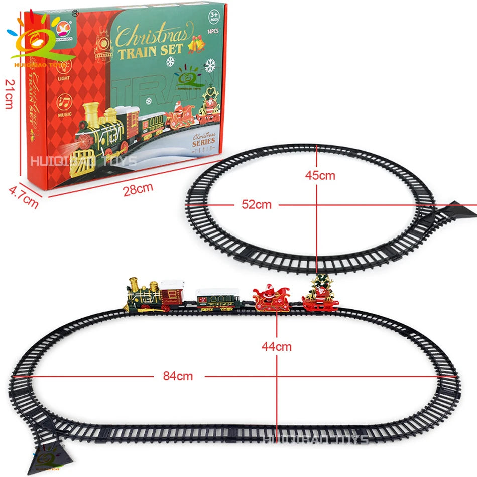 HUIQIBAO Christmas Tree Electric Train Tracks Set Santa Claus Cargo Cars With Xmas Sounds Lights Toys For Adult New Year Gift.      eind:Dec16,08.59 MET