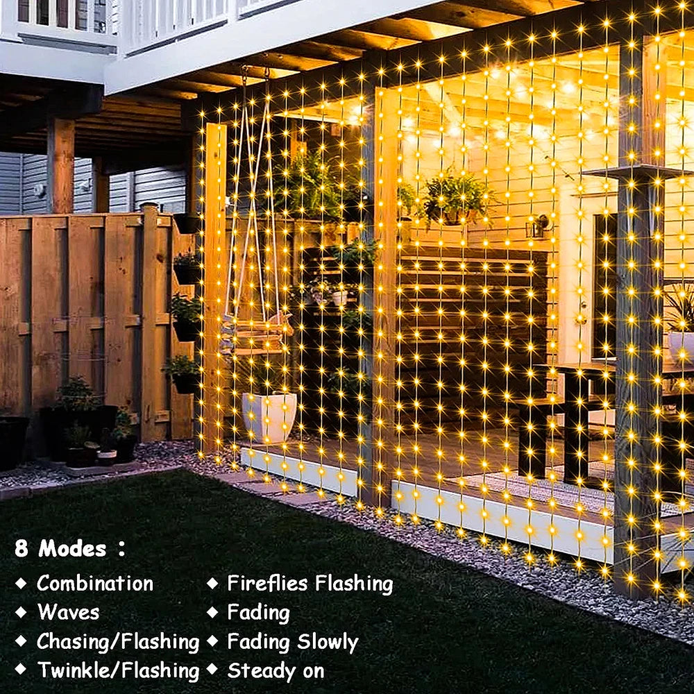 300Leds Solar Curtain Light Outdoor Fairy Garland String Lights 8 Modes Wedding Party Garden Decor Christmas Holiday Lighting