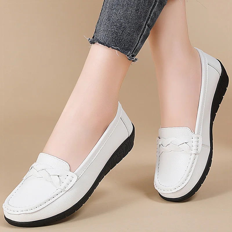 Shoes Women 2025 New Loafers Slip On Flats Leather Shoes Woman Comfortable Flat Shoes Women White Zapatos Mujer Women's Footwear