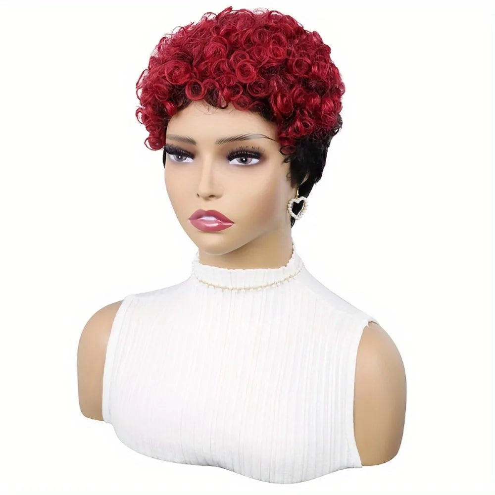 6inch machine made Short Curly Hair Wigs Pixie Cut Human Hair Wigs Wig Full Machine Made Human Hair Wig