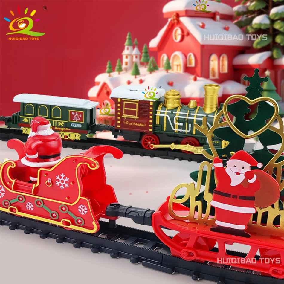 HUIQIBAO Christmas Tree Electric Train Tracks Set Santa Claus Cargo Cars With Xmas Sounds Lights Toys For Adult New Year Gift.      eind:Dec16,08.59 MET