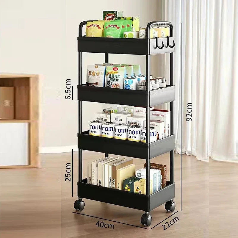 3/4 Tier Rolling Cart Storage Shelf Large Capacity Movable Gap Storage Rack Kitchen Bathroom Organizer Snack Cosmetic Holder