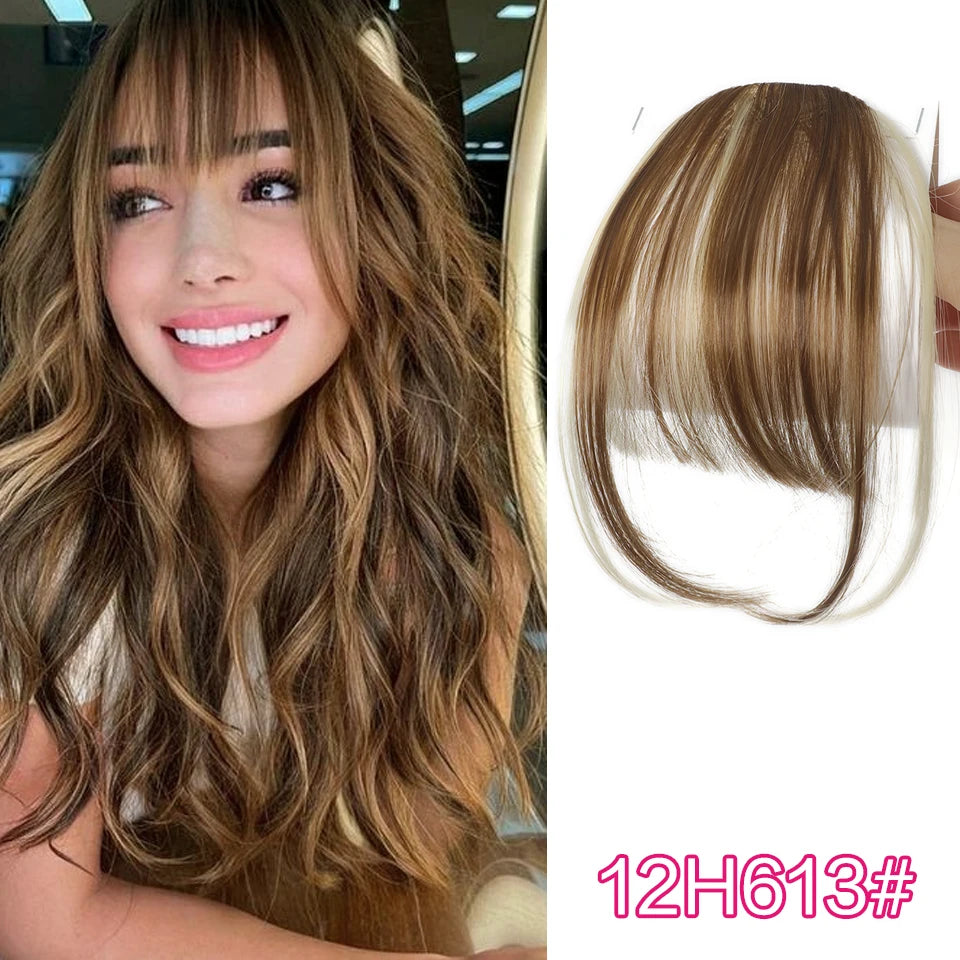 Straight Clip In Fringe bangs Synthetic Fiber Light Brown Black Air bangs Hair Extension Natural Hair Bangs For Women False Bang