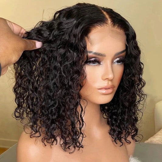 Bob Lace Wig Black Curly For Women Deep Water Curly Wave Human Hair Wigs 100% Brazilian Remy Natural Hair