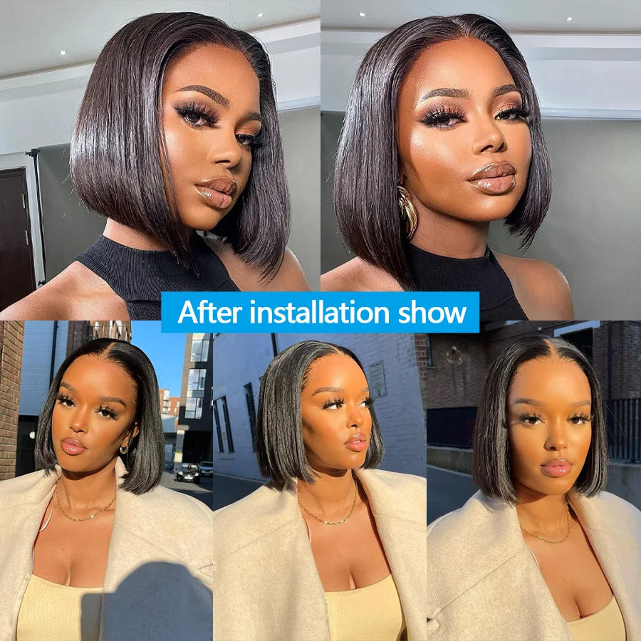 Bob Glueless Wig Human Hair Ready To Wear Short Bob Wig Lace Front Human Hair Wigs 4X4 Transparent lace CLosure Wigs Glueless Preplucked Human Wigs Ready To Go 1-3 Working Days Fast Delivery  For Black Women