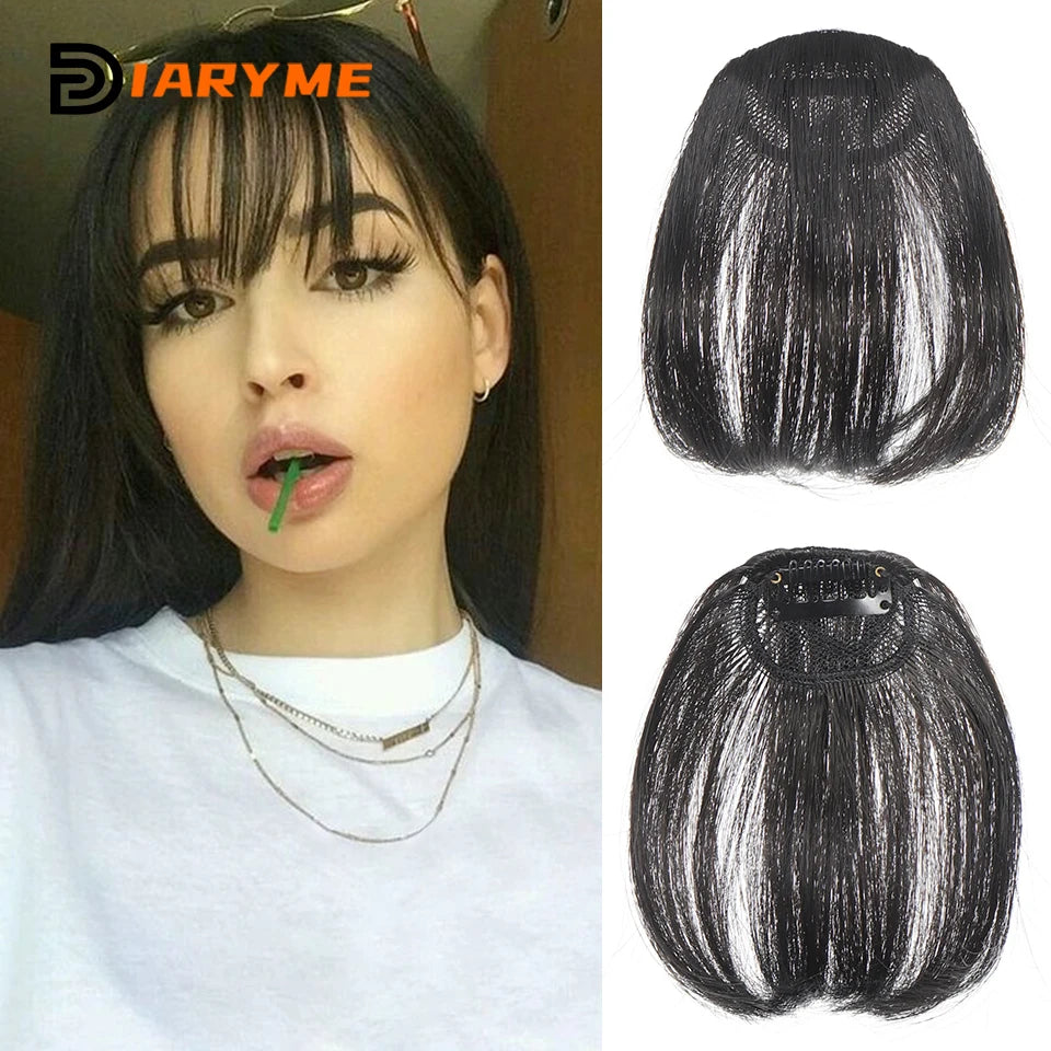 Straight Clip In Fringe bangs Synthetic Fiber Light Brown Black Air bangs Hair Extension Natural Hair Bangs For Women False Bang