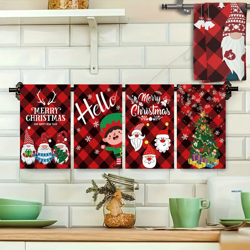 5 packs of soft and comfortable Christmas towels, cartoon Christmas patterns with good water absorption, Christmas decorations,