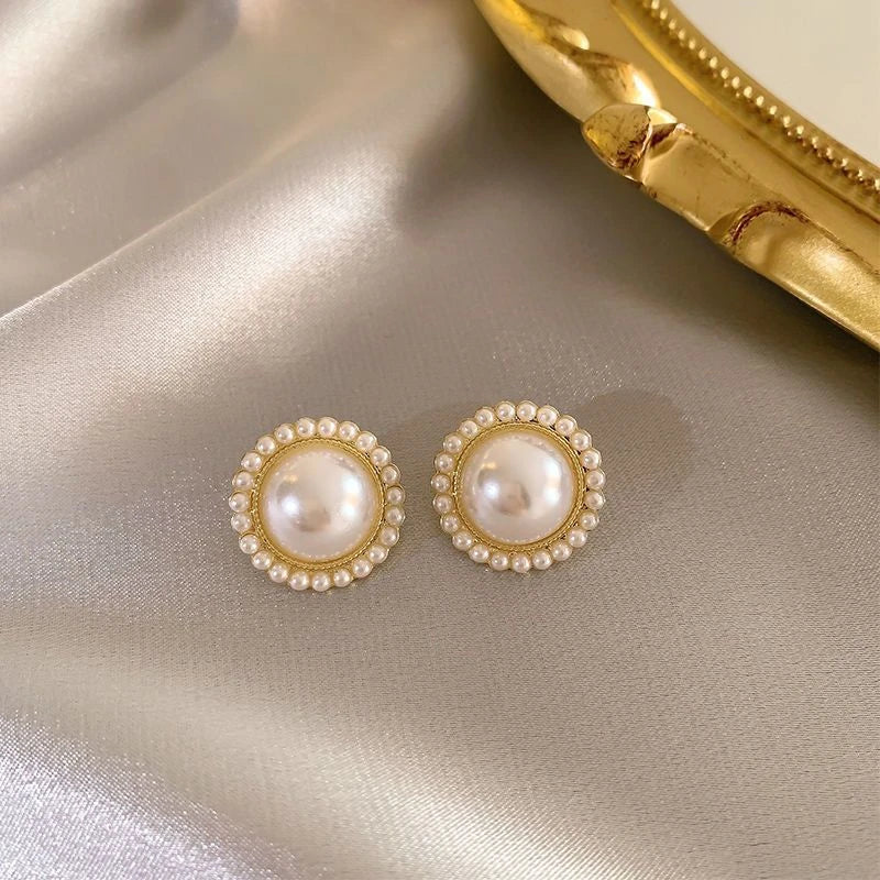 Vintage Dripping Oil Wine Red Retro Stud Earrings For Women Korean Pearl Flower Heart Shape Geometric Earring High Sense Jewelry