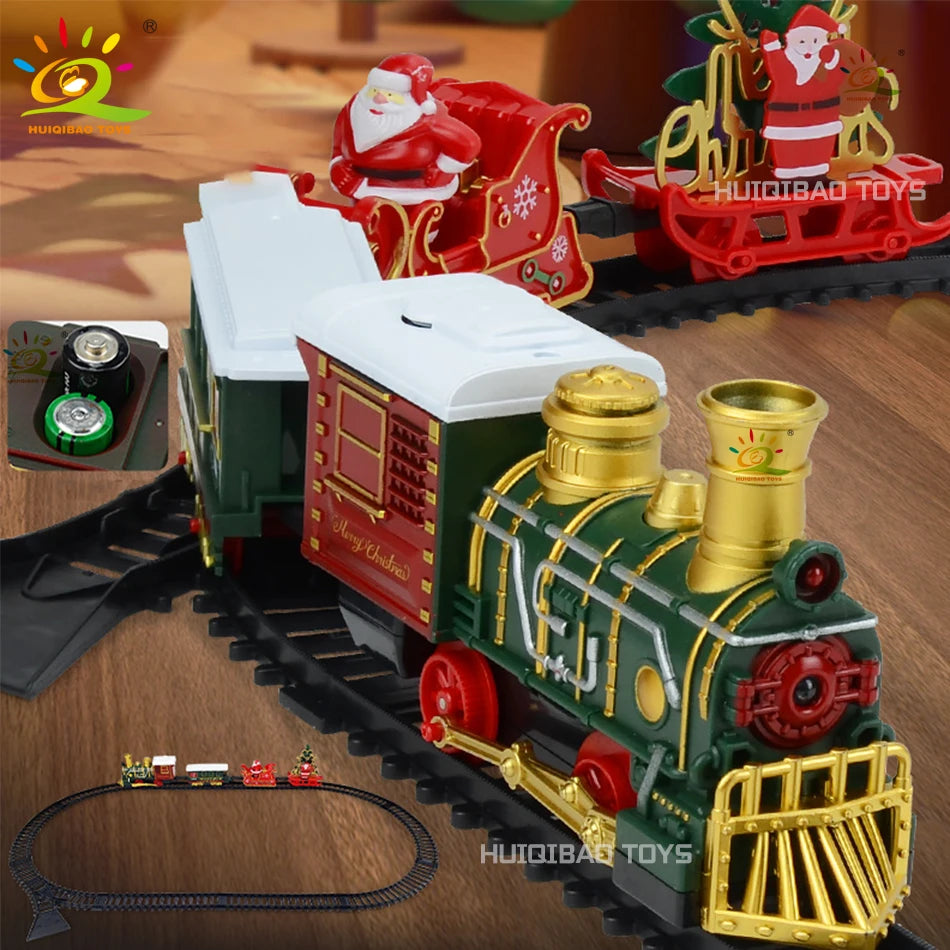 HUIQIBAO Christmas Tree Electric Train Tracks Set Santa Claus Cargo Cars With Xmas Sounds Lights Toys For Adult New Year Gift.      eind:Dec16,08.59 MET