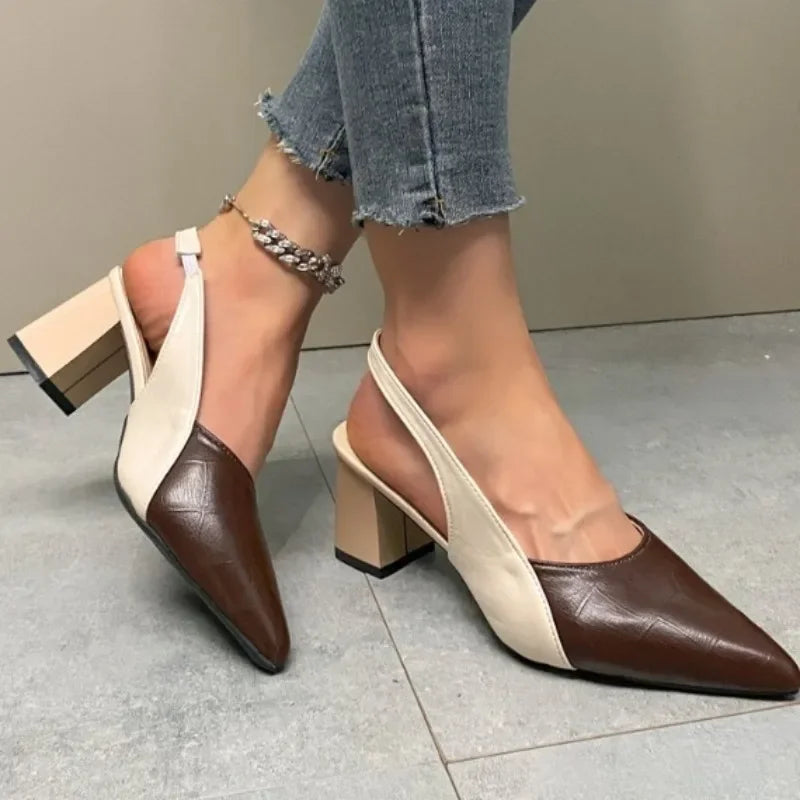 2024 New Hot Selling Summer Women's Pointed Toe High Heels Medium Thick Heel Sandals Summer New Women's Single Shoes Zapatos