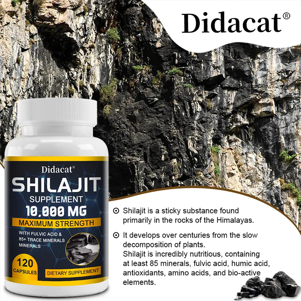 Pure Shilajit Supplement - Maximum Strength with Natural Fulvic Acid & 85+ Trace Minerals, Vegan Friendly Dietary Supplement