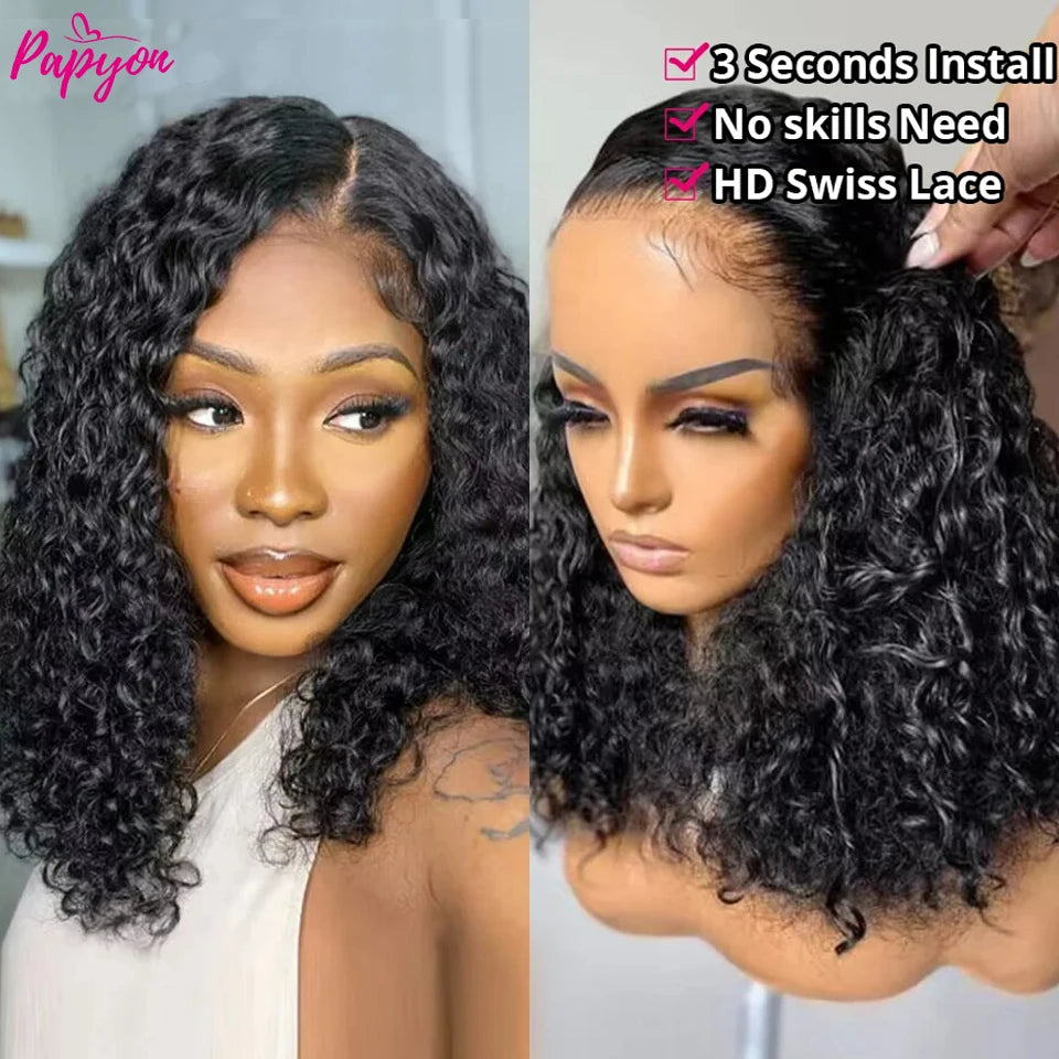 Curly Wigs 200 Density Water Wave Bob Wigs Glueless Wig Human Hair Ready To Wear 4x4 Lace Closure Wigs For Women