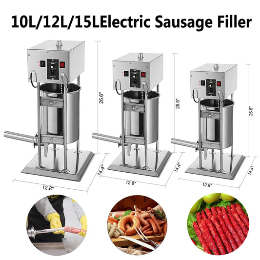 VEVOR 10L/12L/15L Electric Sausage Stuffer Filler Maker Commercial Stainless Steel Sausage Stuffer With 5 Nozzles