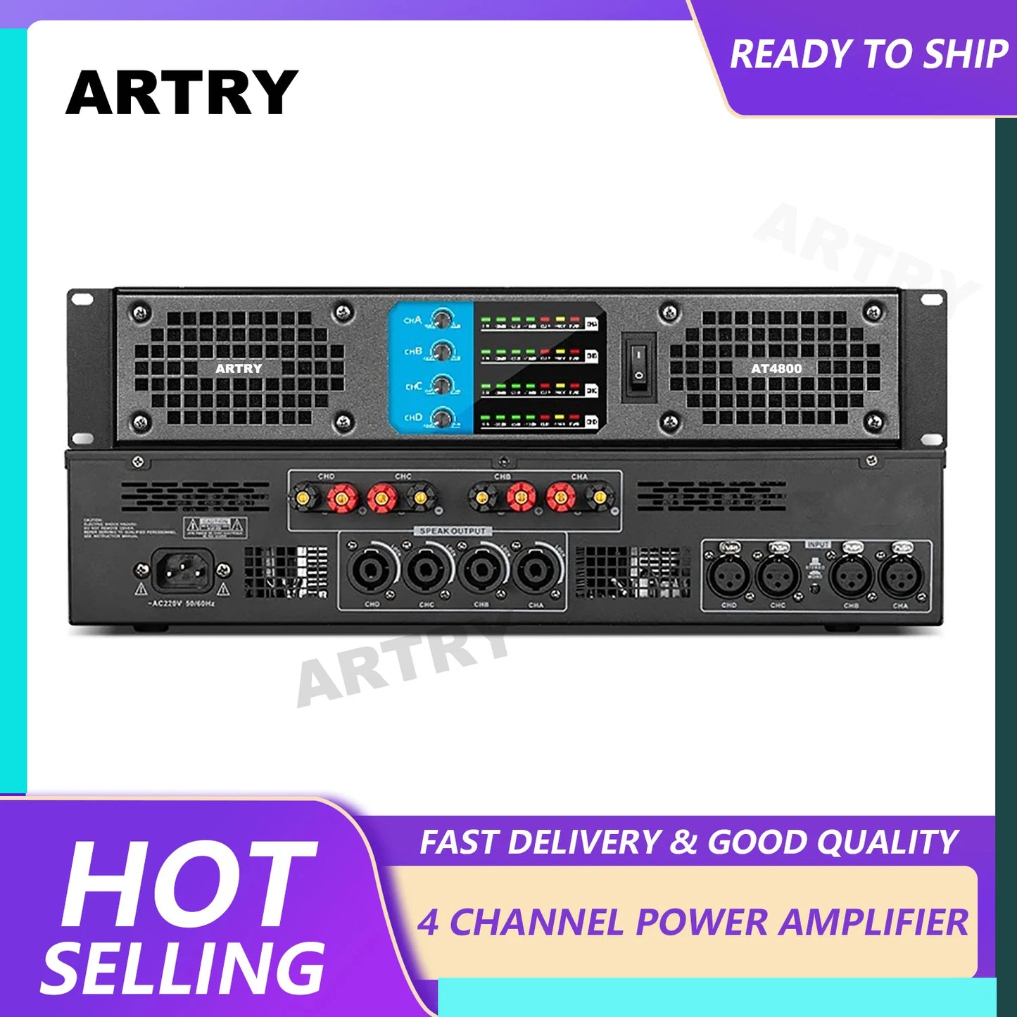 ARTRY AT2800/AT48000 professional power amplifier digital power amplifier four/two channel large conference, home stage, high power post amplifier