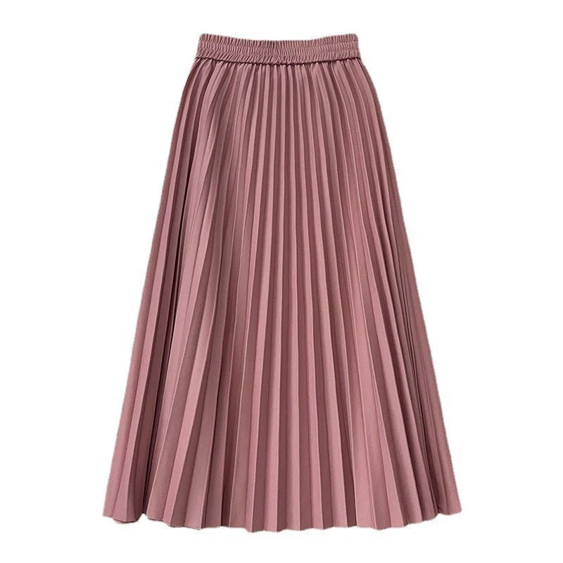 Women Chic Elastic Fashion A Line Elegant College Style Casual Solid Color Office Temperament Spring Summer Pleated Skirts