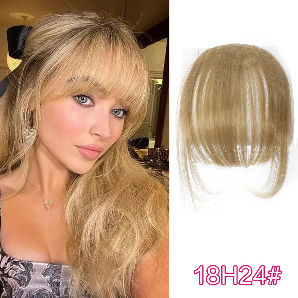 Straight Clip In Fringe bangs Synthetic Fiber Light Brown Black Air bangs Hair Extension Natural Hair Bangs For Women False Bang