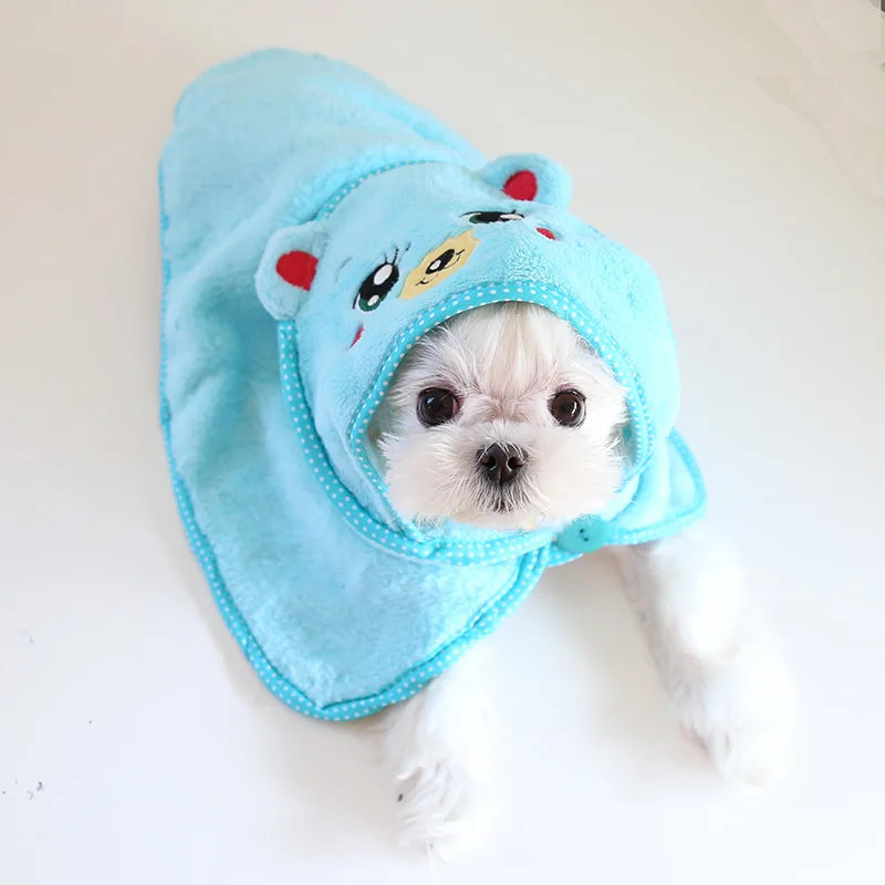 Cute Dog Cat Bath Hoodie Cloak Towel Pet Bathrobe Soft Fleece Indoor Pajamas Manta Mascotas Chihuahua Yorkshire Blanket Products