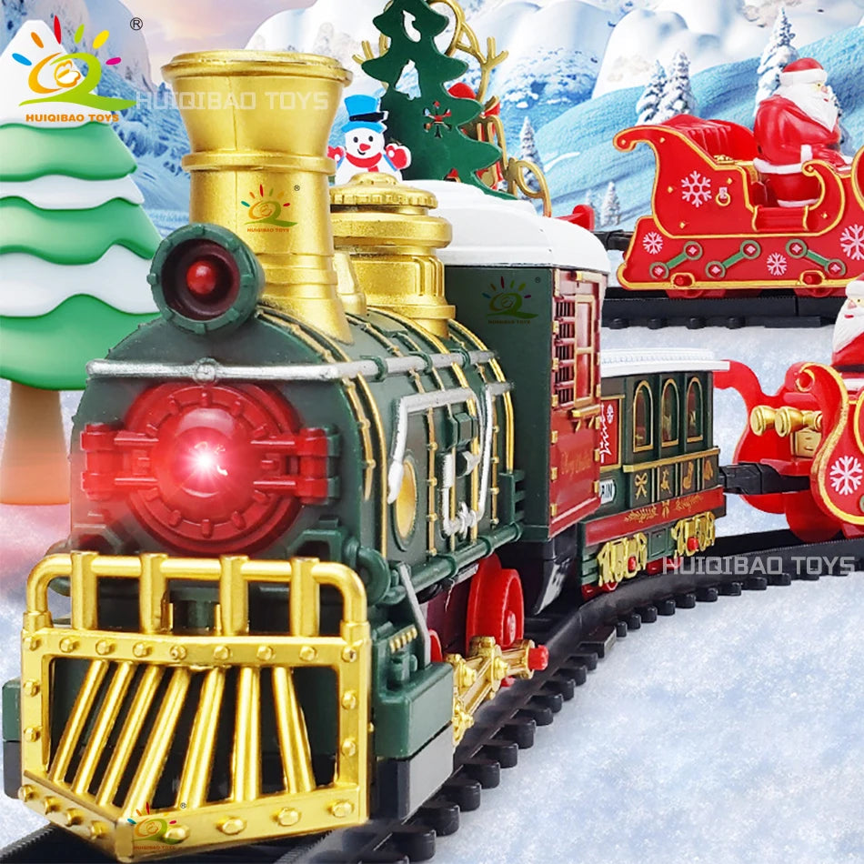 HUIQIBAO Christmas Tree Electric Train Tracks Set Santa Claus Cargo Cars With Xmas Sounds Lights Toys For Adult New Year Gift.      eind:Dec16,08.59 MET