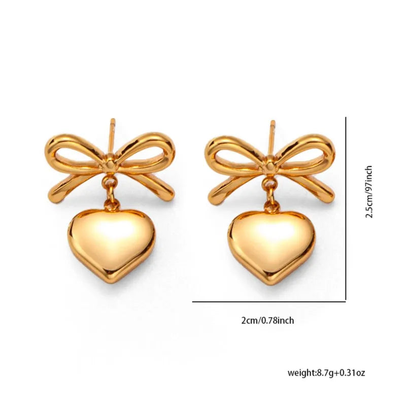 ANENJERY 316L Stainless Steel Geometric Hollow Zircon Simulated-pearl Bow Heart Butterfly Cat Earrings Women's Versatile Jewelry