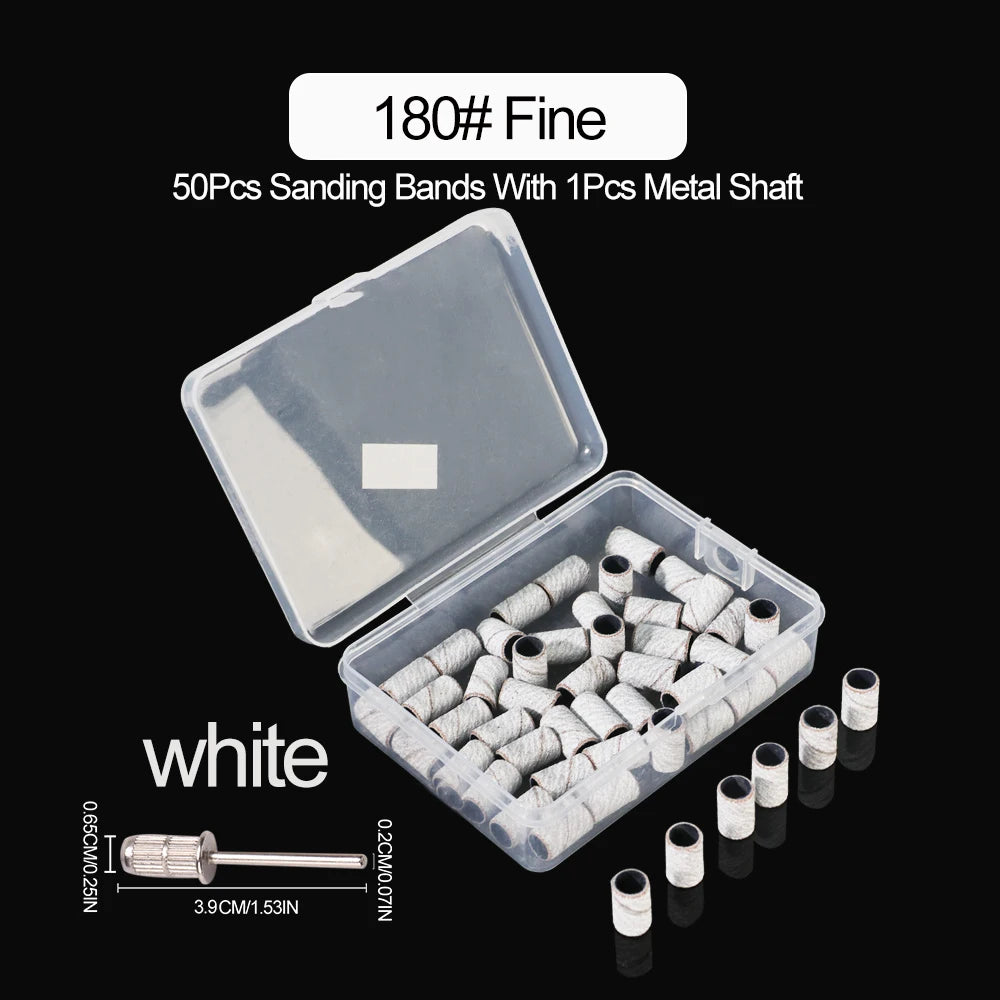 50pcs 3.1/6.5mm Mini Sanding Bands Kit with Nail Drill Bit Mandrel Set for Nails Electric Drill Manicure Polishing Remover Tools