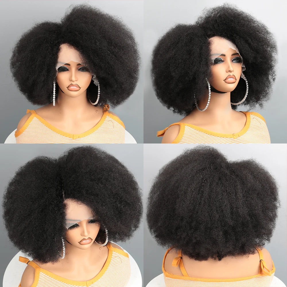 Afro Wigs for Black Women Kinky Curly Lace Front Wig Afro Short Bob Human Hair Wig 13x4x2 HD Lace Natural Hairline 250% Density