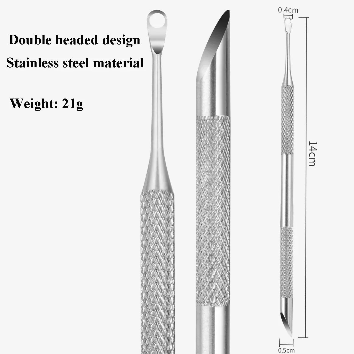 1PC Nail Double-ended Use Stainless Steel Circle Beveled Head Cuticle Pusher Remover Dead Skin Manicure Sticks Nail Care Tool