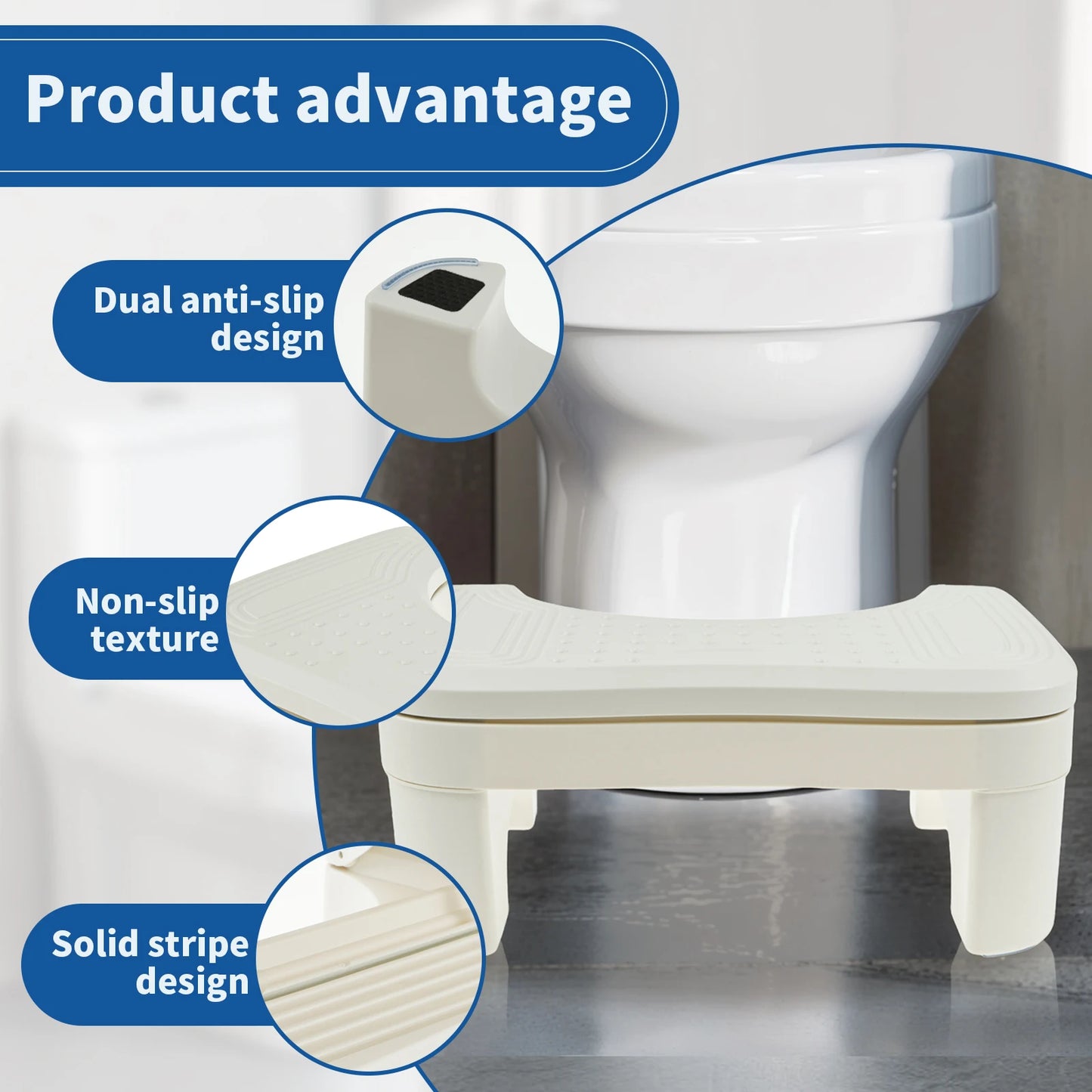 Toilet Poop Stool with Storage Box Height Adjustable Nonslip Bathroom Squat Stool Poop Potty Washroom Squatting Leg Raiser