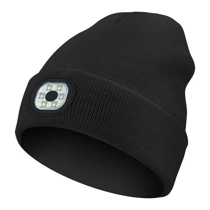 LED Hat Headlight With Bluetooth Wireless Stereo Headset Music Player Dimming Rechargeable Flashlight Unisex Beanie Hat Knitted