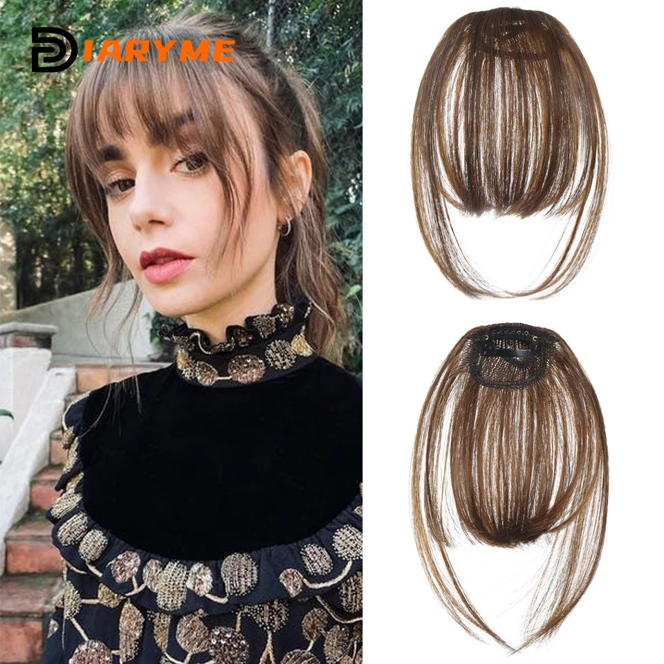 Straight Clip In Fringe bangs Synthetic Fiber Light Brown Black Air bangs Hair Extension Natural Hair Bangs For Women False Bang