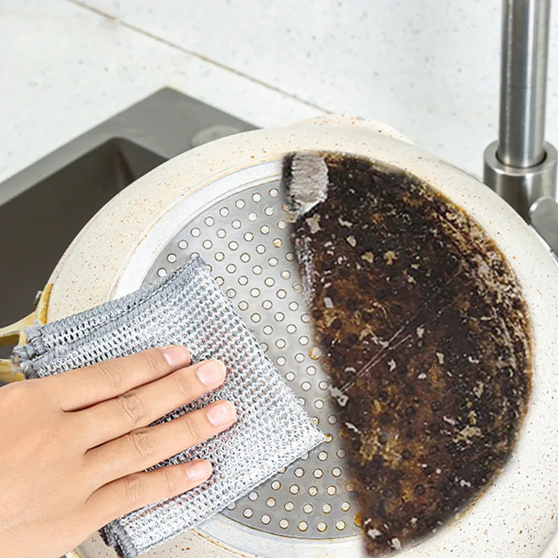 Kitchen Stove Silver Wire Rag Steel Wire Dishwashing Cloth Non-Stick Oil Oil Removal Dirt Metal Silver Wire Cleaning Rag