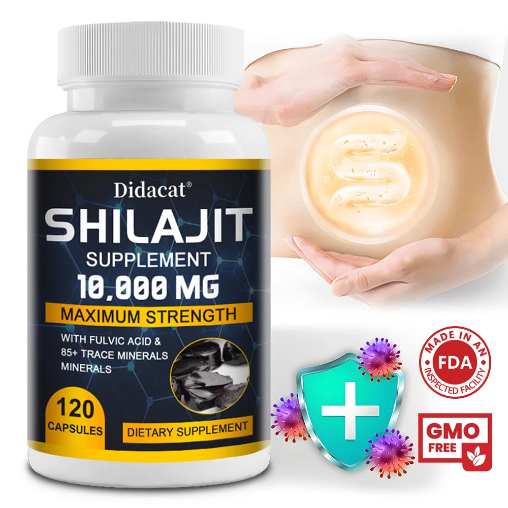 Pure Shilajit Supplement - Maximum Strength with Natural Fulvic Acid & 85+ Trace Minerals, Vegan Friendly Dietary Supplement