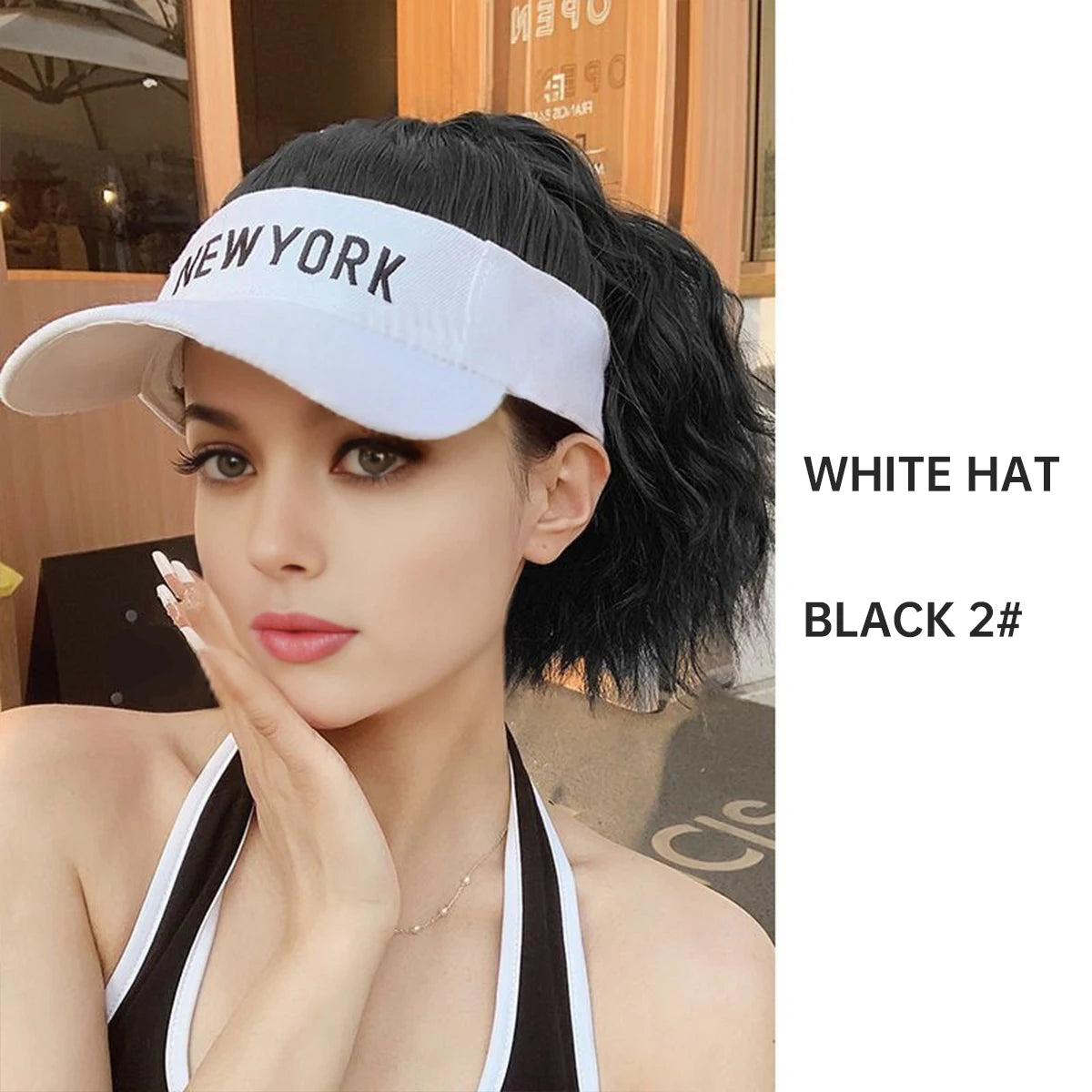 Synthetic Adjustable Cap Wig Hair Extension Black Curly Ponytail Cheap Wigs On Sale Clearance Woman Hat For The Sun Sporty