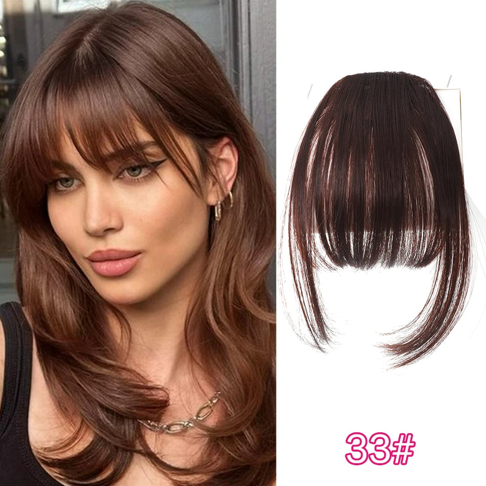 Straight Clip In Fringe bangs Synthetic Fiber Light Brown Black Air bangs Hair Extension Natural Hair Bangs For Women False Bang