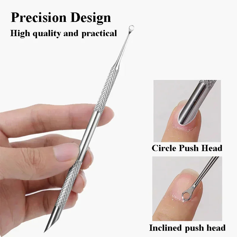 1PC Nail Double-ended Use Stainless Steel Circle Beveled Head Cuticle Pusher Remover Dead Skin Manicure Sticks Nail Care Tool