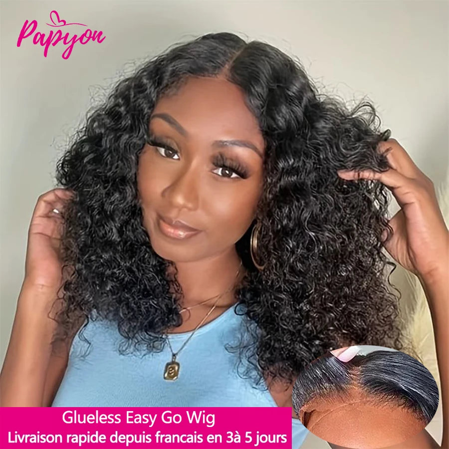 Curly Wigs 200 Density Water Wave Bob Wigs Glueless Wig Human Hair Ready To Wear 4x4 Lace Closure Wigs For Women